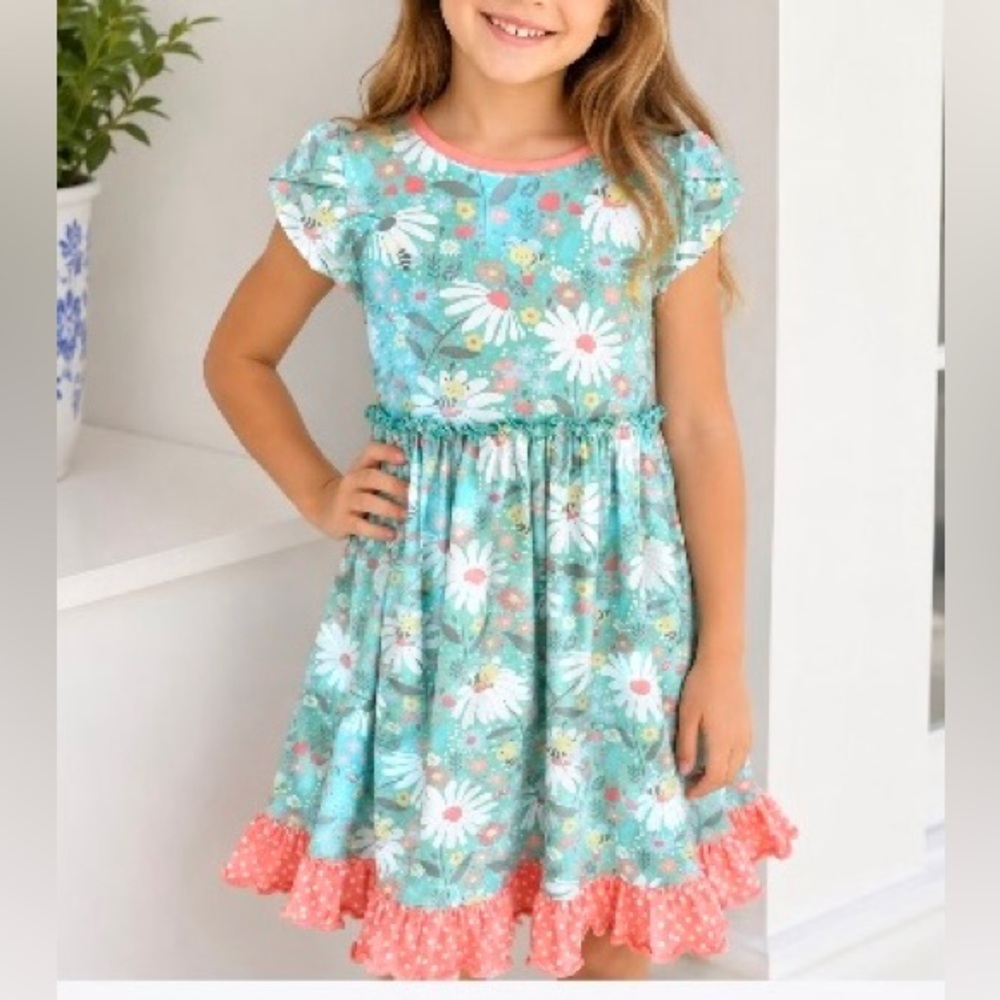 Matilda Jane Dream Chasers Blissful Bee Daisy Ruffle Twirl Dress Size 8